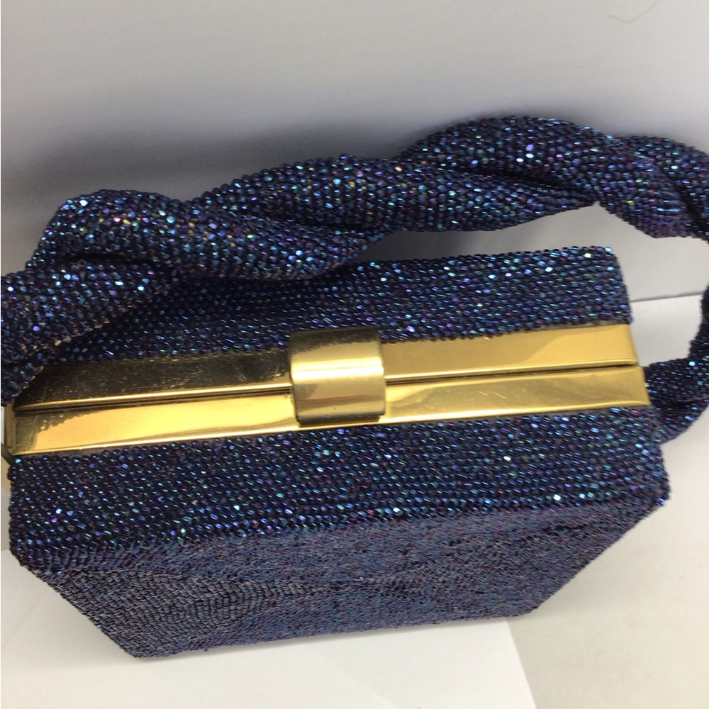 Vintage 1940’s Du Bonnette Elegant Blue glass Beaded evening Bag - Picture 2 of 13